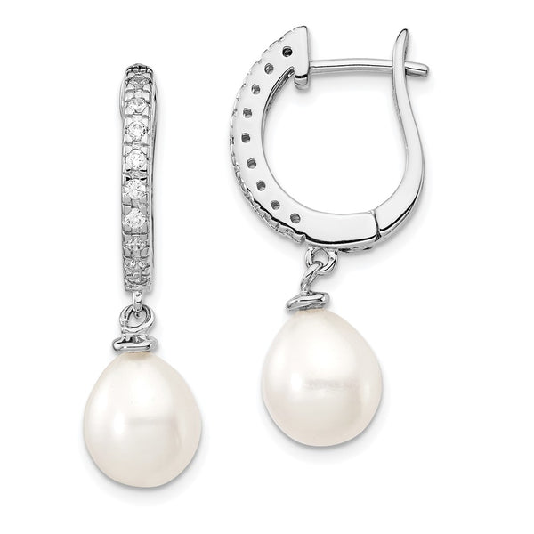 Sterling Silver Pearl & CZ Dangle Earrings