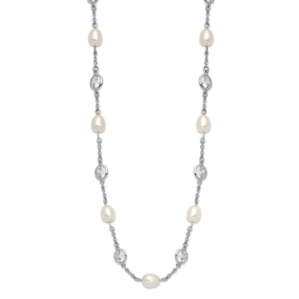 36-Inch Sterling Silver Necklace with Pearls & CZ