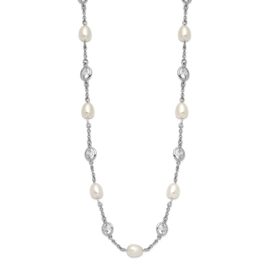 High-Quality 36-Inch Sterling Silver Necklace with Pearls & CZ | Stylish Value