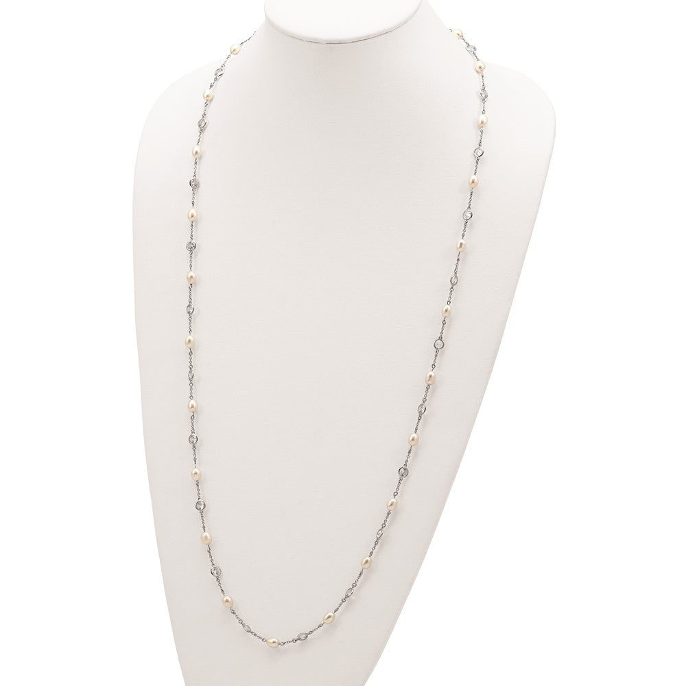 High-Quality 36-Inch Sterling Silver Necklace with Pearls & CZ | Stylish Value