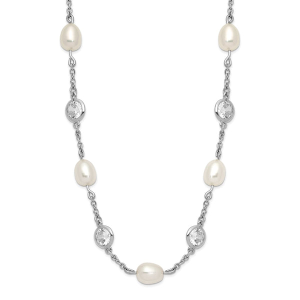 36-Inch Sterling Silver Necklace with Pearls & CZ