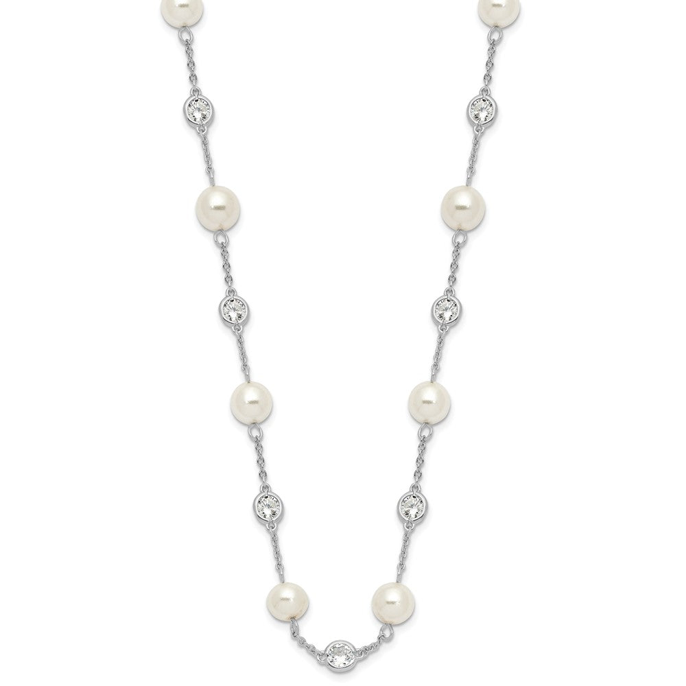 Exclusive 36-Inch Sterling Silver Rhodium-Plated Necklace with Glass Pearls & CZ
