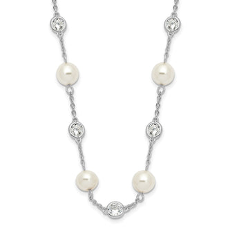 Exclusive 36-Inch Sterling Silver Rhodium-Plated Necklace with Glass Pearls & CZ