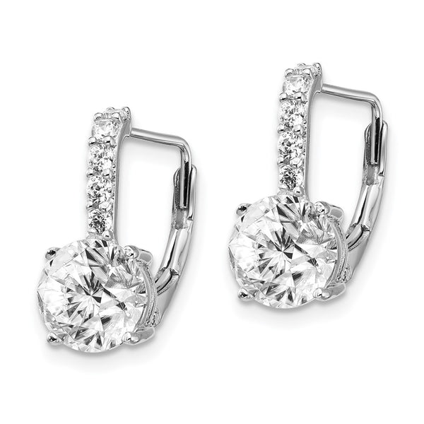 Rhodium-Plated Sterling Silver Leverback Earrings - CZ