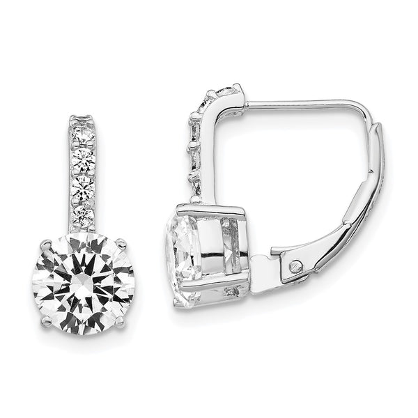 Rhodium-Plated Sterling Silver Leverback Earrings - CZ
