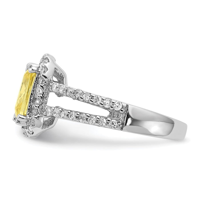 Shop Stylish Cheryl M Sterling Silver Rhodium-Plated Fancy Yellow CZ Halo Ring-3