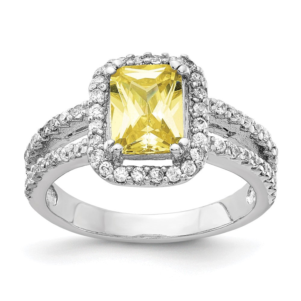 Shop Stylish Cheryl M Sterling Silver Rhodium-Plated Fancy Yellow CZ Halo Ring