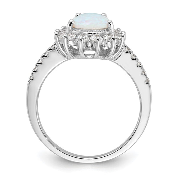 Teardrop Halo Ring in Sterling Silver - Lab Opal CZ