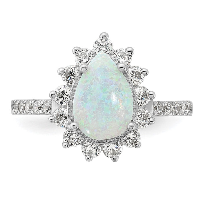 Shop Exclusive Cheryl M Sterling Silver Teardrop Halo Ring, Affordable Opal & CZ-4