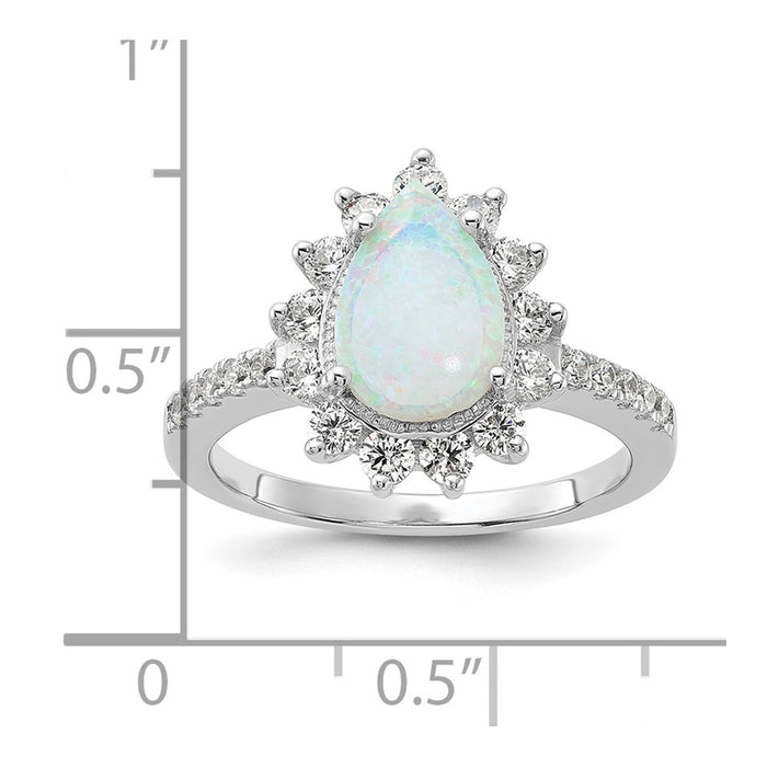 Shop Exclusive Cheryl M Sterling Silver Teardrop Halo Ring, Affordable Opal & CZ-5