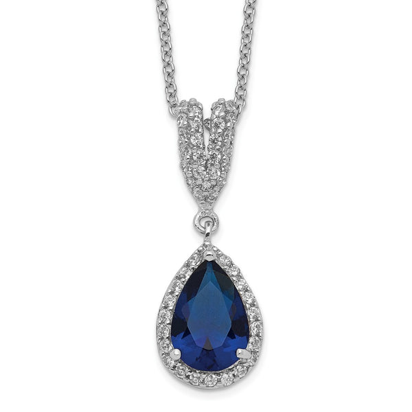 18" Cheryl M Teardrop Halo Necklace in Rhodium-Plated Silver