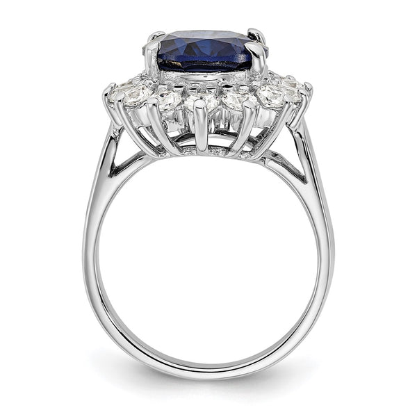 Cheryl M Sterling Silver Halo Ring - 14K Rhodium-Plated Lab-Created Dark Blue Spinel CZ Accents