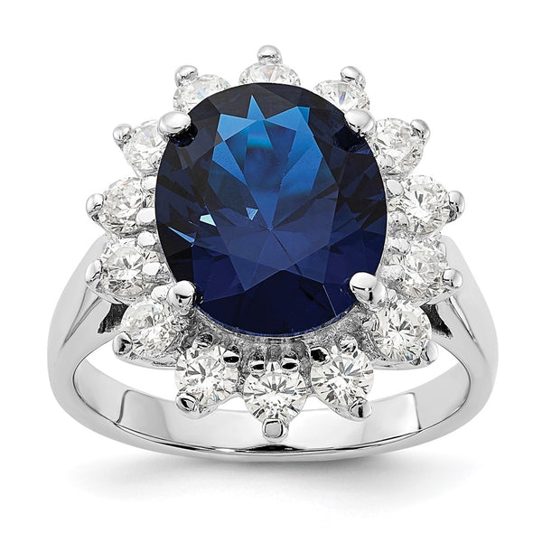 Cheryl M Sterling Silver Halo Ring - 14K Rhodium-Plated Lab-Created Dark Blue Spinel CZ Accents