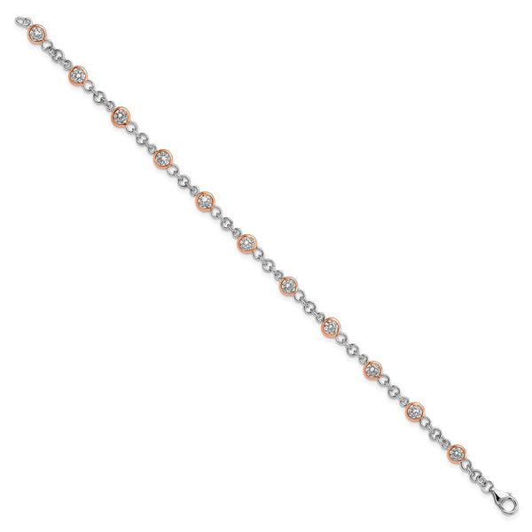 11-Station Bracelet in Sterling Silver & Rose Gold - 7.25" CZ
