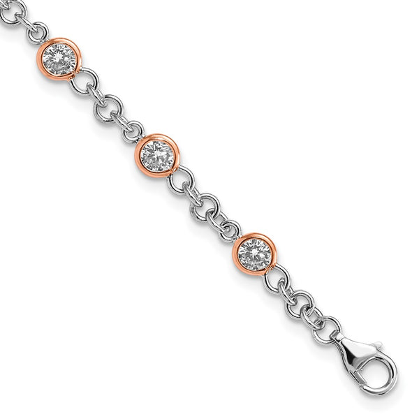 11-Station Bracelet in Sterling Silver & Rose Gold - 7.25" CZ