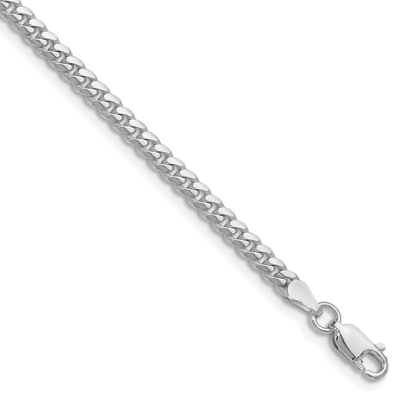 3.4mm Rhodium-Plated Sterling Silver Domed Curb Chain
