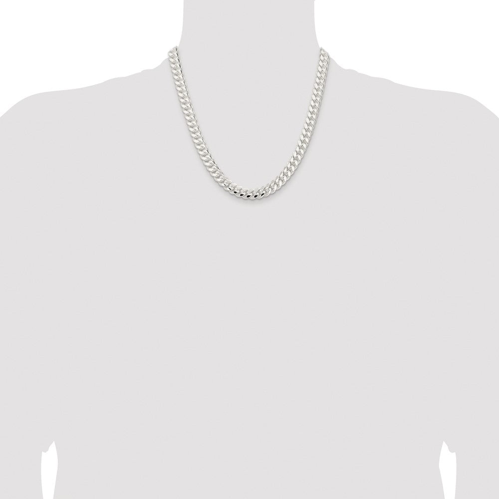 Buy Stylish Rhodium-Plated Sterling Silver 9mm Domed Curb Chain - Affordable Luxury!