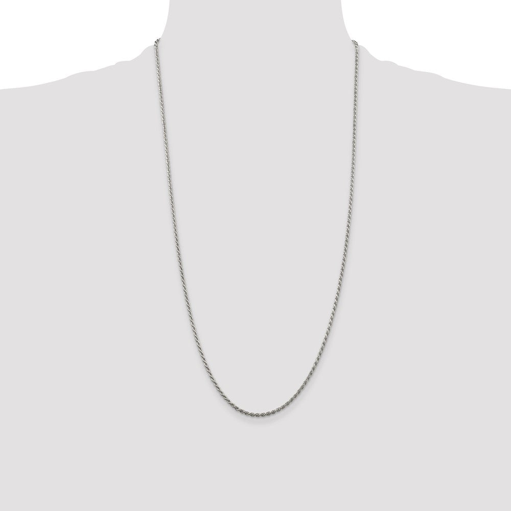 Exclusive Rhodium-Plated Sterling Silver 1.85mm Diamond-Cut Rope Chain - Stylish Value!