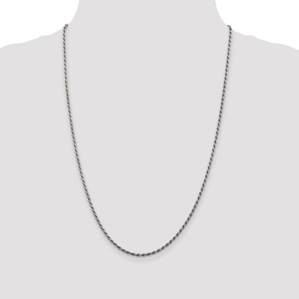 Rhodium-Plated Sterling Silver 2.25mm Diamond-Cut Rope Chain - Style GR1-1033907