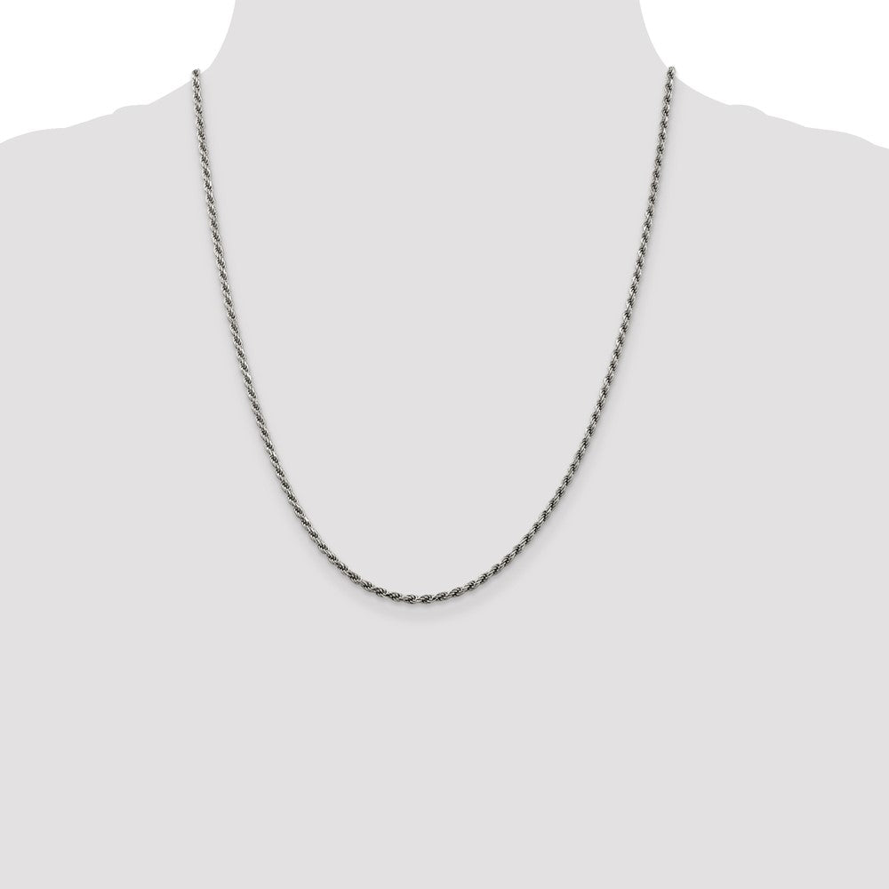 Buy Stylish 2.25mm Rhodium-Plated Diamond-Cut Rope Chain in Sterling Silver
