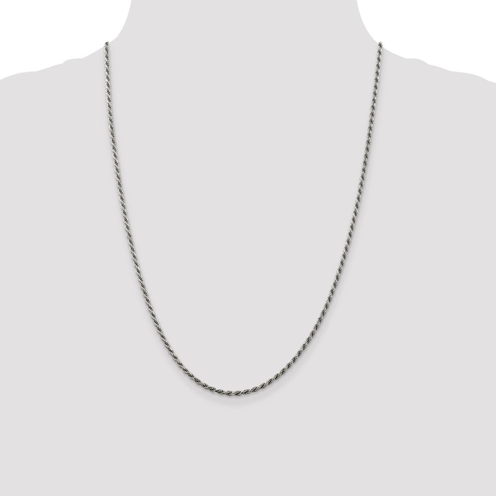 High-Quality Rhodium-Plated 2.25mm Sterling Silver Diamond-Cut Rope Chain