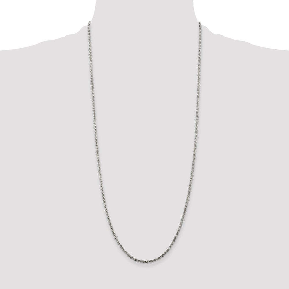 Buy Stylish Rhodium-Plated Sterling Silver 2.25mm Diamond-Cut Rope Chain