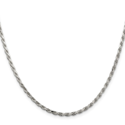 Buy Stylish 2.5mm Rhodium-Plated Sterling Silver Diamond-Cut Rope Chain
