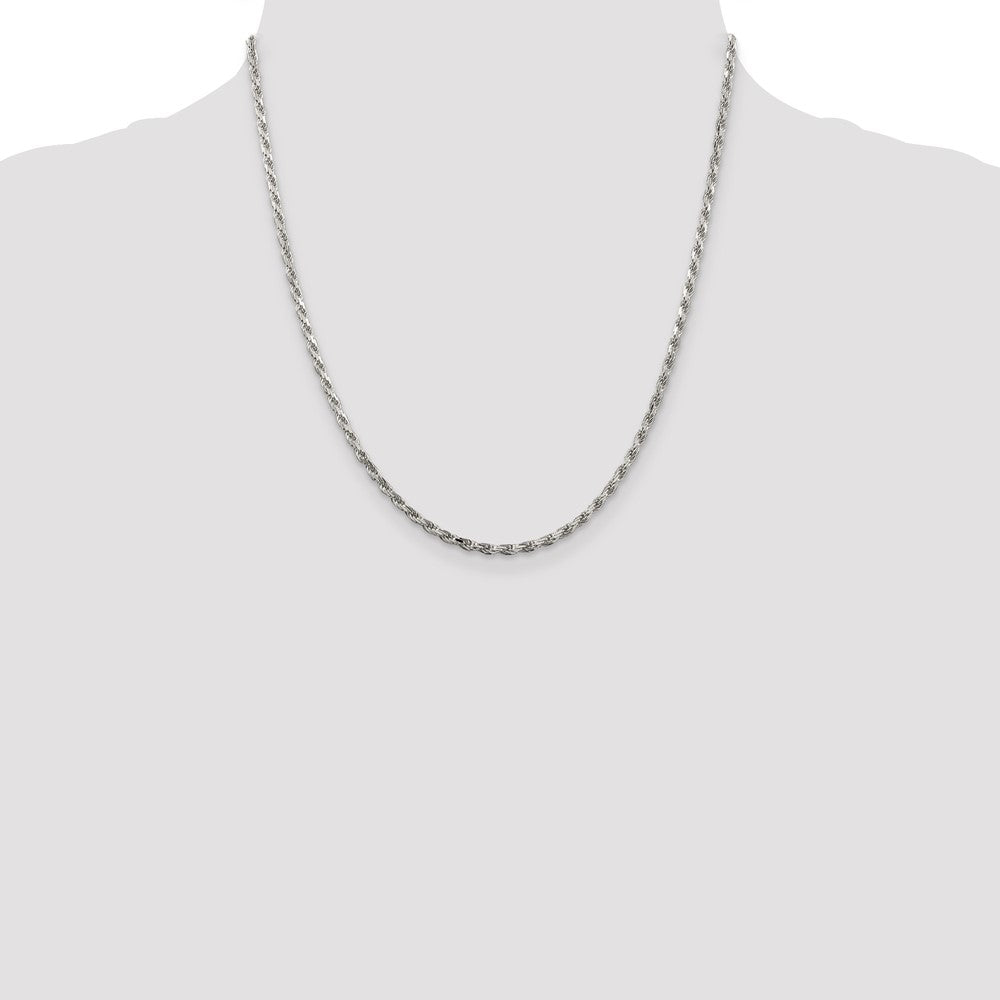 Buy Stylish 2.5mm Diamond-Cut Rope Chain in Rhodium-Plated Sterling Silver