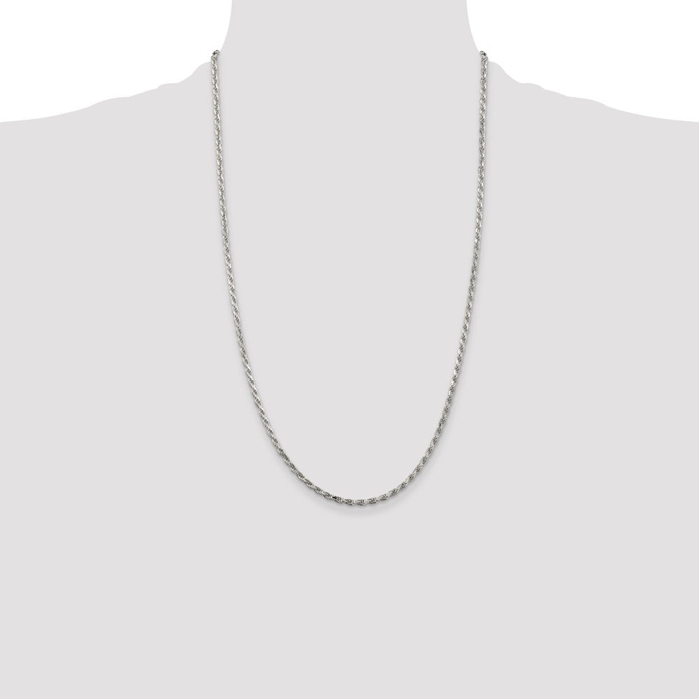 High-quality Rhodium-Plated Sterling Silver 2.5mm Diamond-Cut Rope Chain - Stylish Value