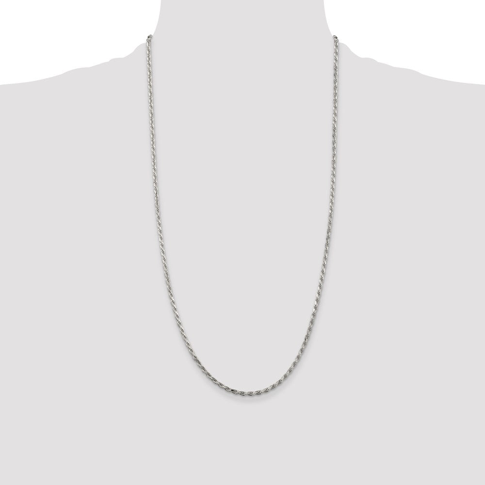 Buy Stylish 2.5mm Rhodium-Plated Sterling Silver Diamond-Cut Rope Chain