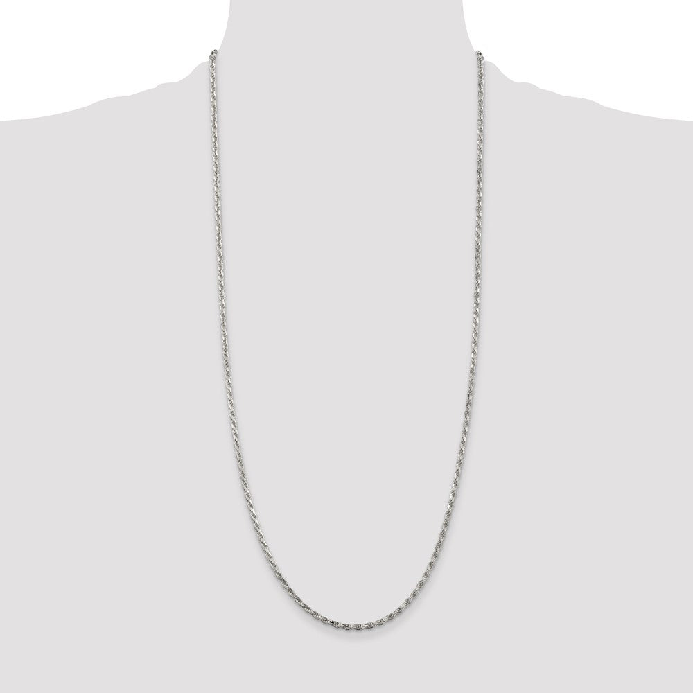 High-Quality 2.5mm Rhodium-Plated Diamond-Cut Rope Chain in Sterling Silver