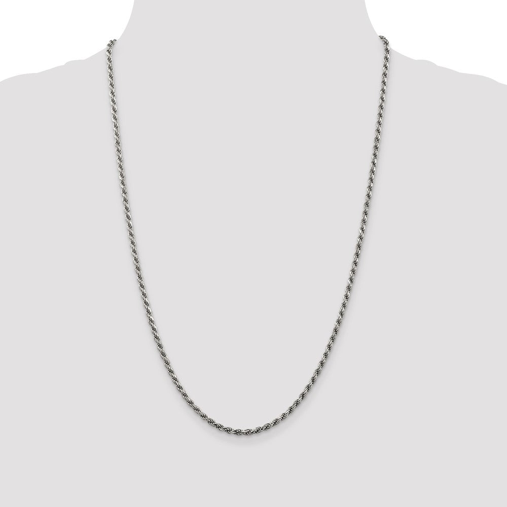 High-quality Rhodium-Plated Sterling Silver 2.75mm Diamond-Cut Rope Chain