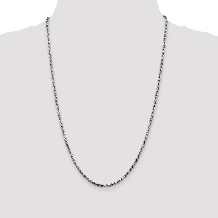 High-quality Rhodium-Plated Sterling Silver 2.75mm Diamond-Cut Rope Chain-2