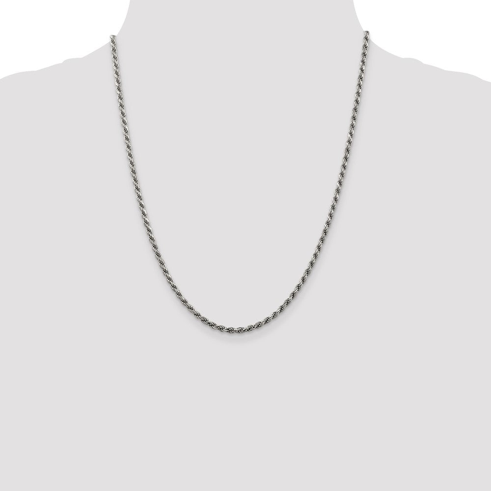 High-quality Rhodium-Plated Sterling Silver 2.75mm Diamond-Cut Rope Chain
