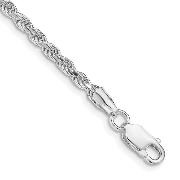 Rhodium-Plated Sterling Silver 2.75mm Diamond-Cut Rope Chain