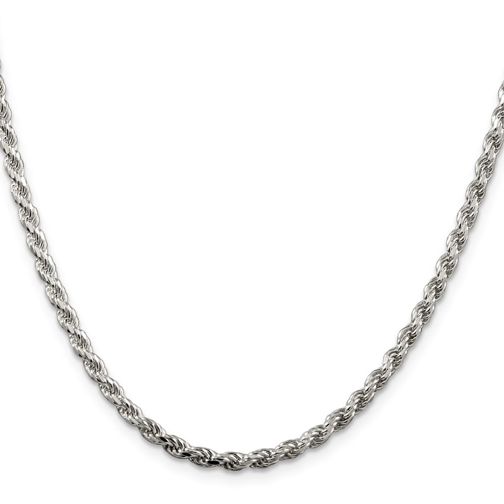 High-Quality Rhodium-Plated Sterling Silver 3.2mm Diamond-Cut Rope Chain - Stylish Value
