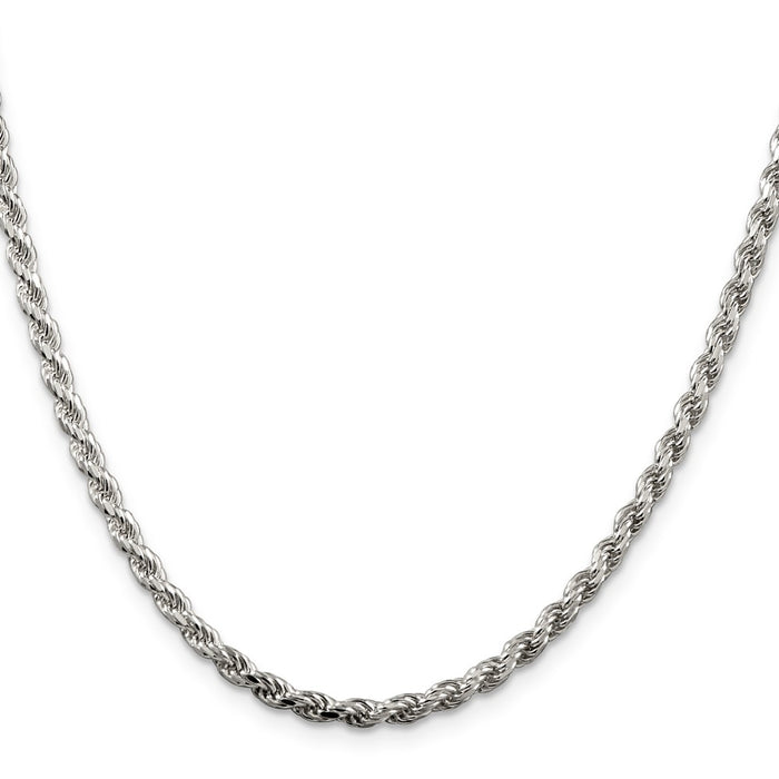 High-Quality Rhodium-Plated Sterling Silver 3.2mm Diamond-Cut Rope Chain - Stylish Value-2