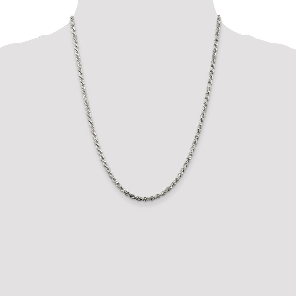 High-Quality Rhodium-Plated Sterling Silver 3.2mm Diamond-Cut Rope Chain - Stylish Value