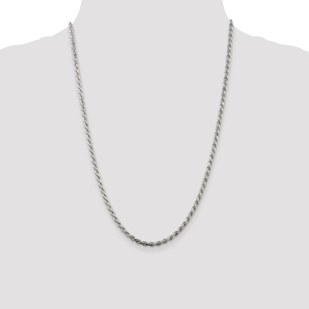Order Stylish Rhodium-Plated Sterling Silver 3.2mm Diamond-Cut Rope Chain
