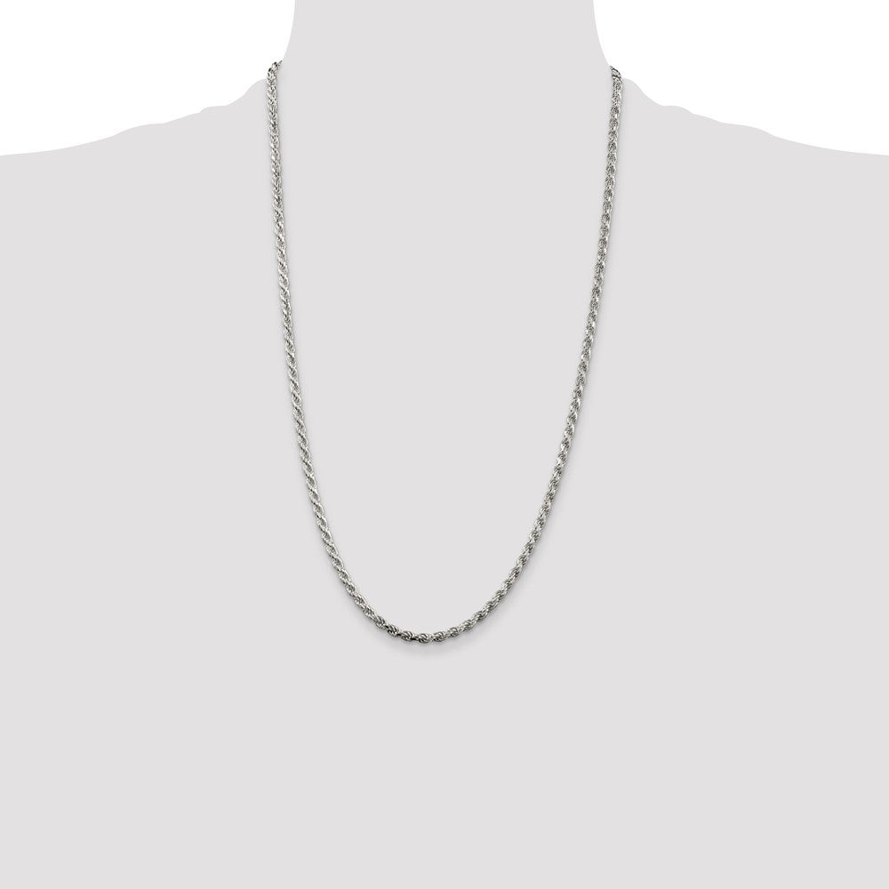 High-Quality Rhodium-Plated Sterling Silver 3.2mm Rope Chain - Affordable Luxury