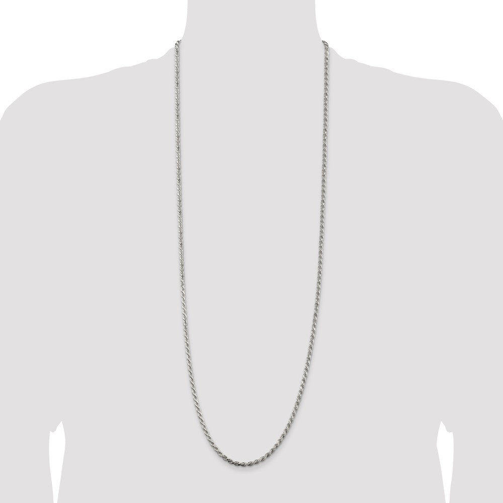 Buy Stylish 3.2mm Rhodium-Plated Sterling Silver Diamond-Cut Rope Chain