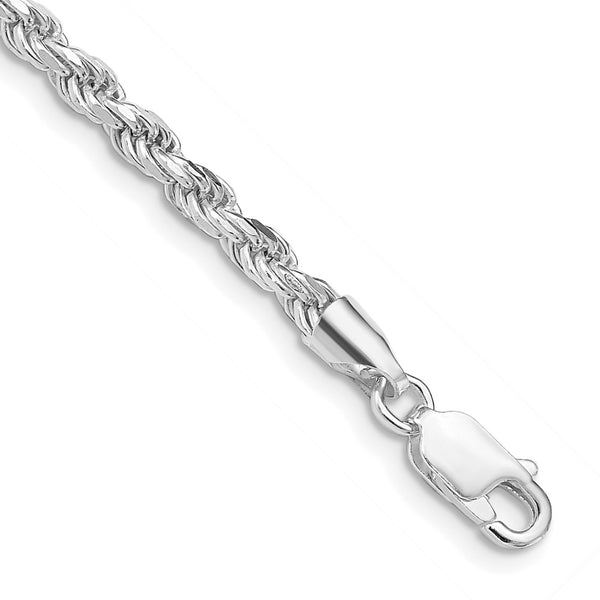 Rhodium-Plated Sterling Silver 3.2mm Diamond-Cut Rope Chain - Style GR1-1030141