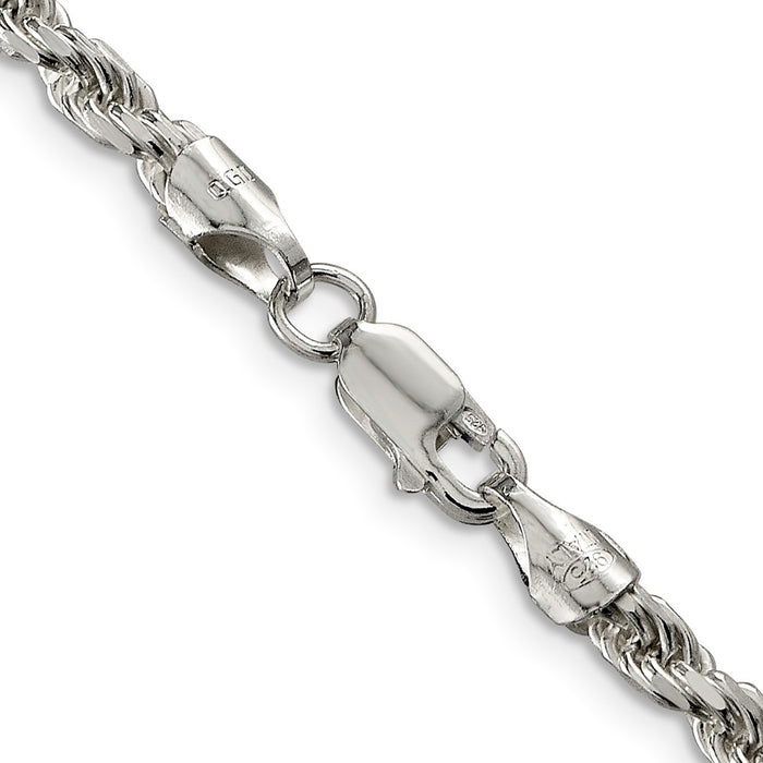 High-Quality 3.75mm Diamond-Cut Rope Chain in Sterling Silver - Stylish Value!-3