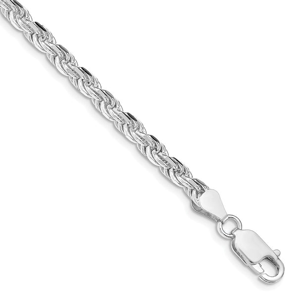 Rhodium-Plated Sterling Silver 4.25mm Diamond-Cut Rope Chain - Style GR1-1029832