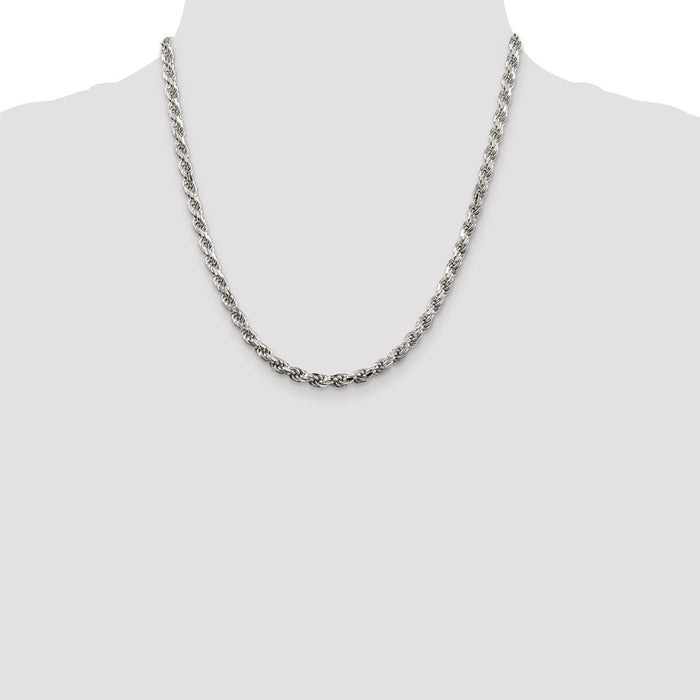 Buy Stylish Rhodium-Plated Sterling Silver 4.6mm Diamond-Cut Rope Chain-4