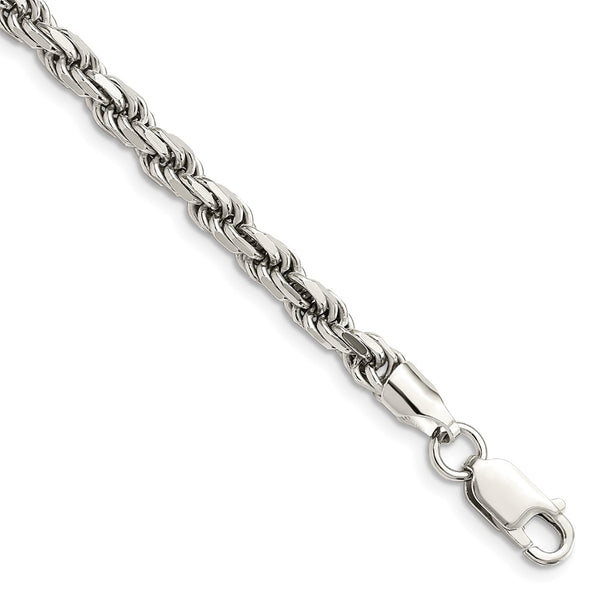 Rhodium-Plated Sterling Silver 4.6mm Diamond-Cut Rope Chain - Style GR1-1030237