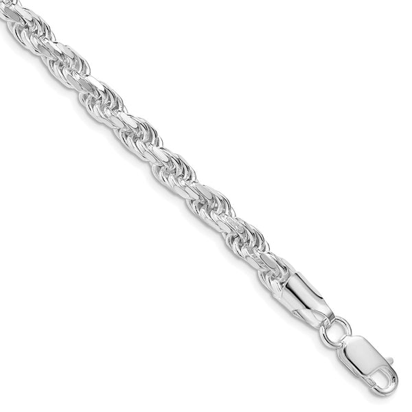 Rhodium-Plated Sterling Silver 5.75mm Diamond-Cut Rope Chain - Style GR1-1029760