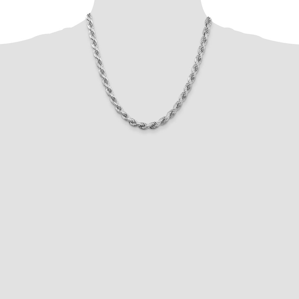 High-quality Rhodium-Plated Sterling Silver 6.5mm Diamond-Cut Rope Chain - Stylish Value