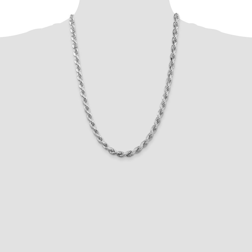High-quality Rhodium-Plated Sterling Silver 6.5mm Diamond-Cut Rope Chain
