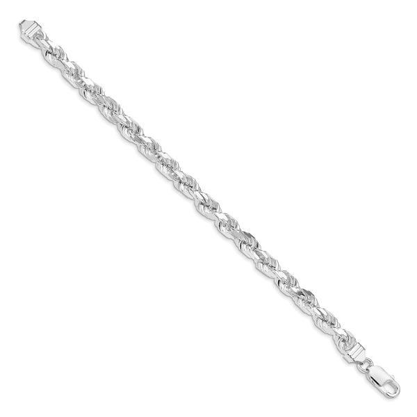 Rhodium-Plated Sterling Silver 6.5mm Diamond-Cut Rope Chain - Style GR1-1030249